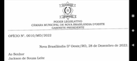 Ofício 010/2022 - Presidente Vereador Marcelino Natalicio